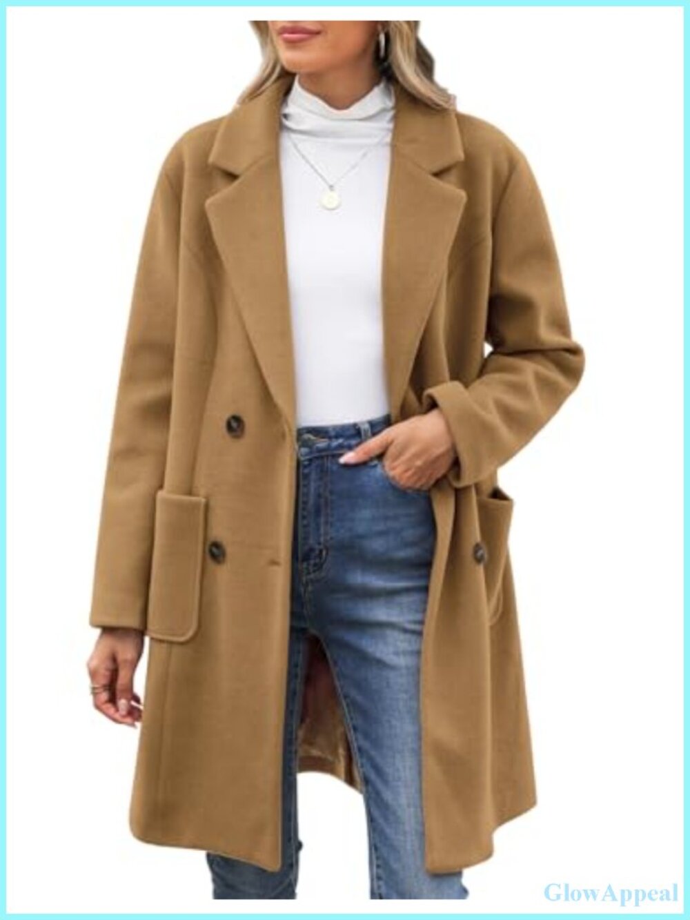 Wool Blend Double Breasted Notch Lapel Trench Coat Women's Winter Pea Coat
